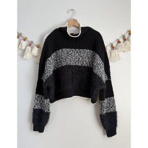 Free People Sunbrite Fuzzy Chunky Knit Mock Neck Slouchy Crop Sweater Cool Night